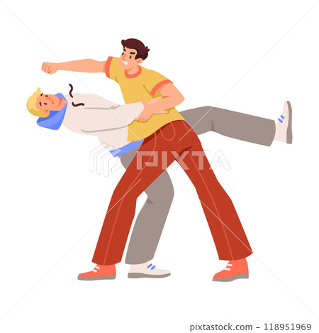 Man Fighting and Beating with Aggression and Violence Vector Illustration 118951969
