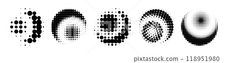 series of abstract radial dotted shapes in black and white. Vector illustration series of abstract radial dotted shapes in black and white. Vector illustration 118951980