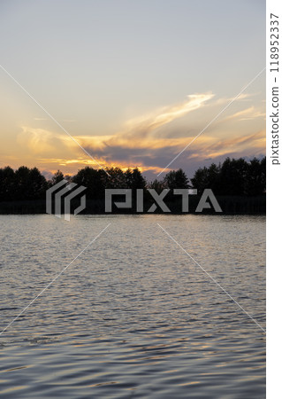 beautiful bright sunset on the lake in the summer beautiful bright sunset on the lake in the summer 118952337
