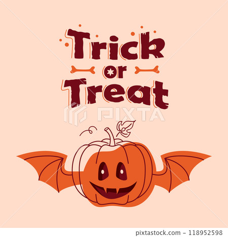 Cute Halloween card design with vampire pumpkin. Cute Halloween card design with vampire pumpkin. 118952598