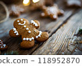 Generative Ai illustration. Christmas homemade gingerbread cookies on wooden table 118952870