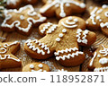 Generative Ai illustration. Christmas homemade gingerbread cookies on wooden table 118952871
