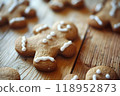 Generative Ai illustration. Christmas homemade gingerbread cookies on wooden table 118952873