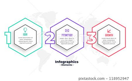 three steps hexagonal shape infographic template design three steps hexagonal shape infographic template design 118952947