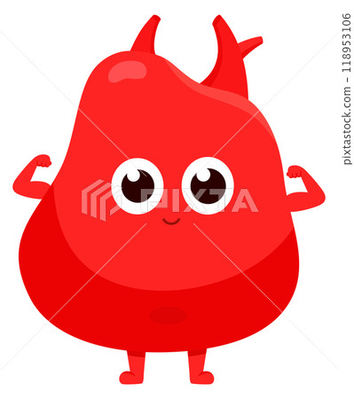 Heart cartoon mascot. Strong cardio human organ Heart cartoon mascot. Strong cardio human organ 118953106