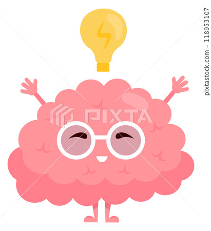Smart brain with lightbulb. Idea concept cartoon icon Smart brain with lightbulb. Idea concept cartoon icon 118953107