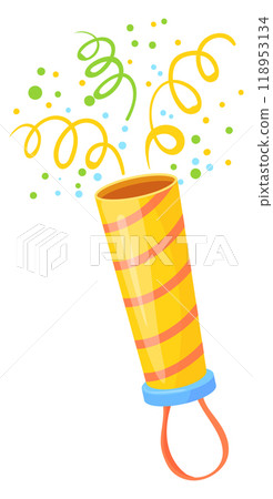 Confetti cracker cartoon icon. Bursting holiday popper 118953134