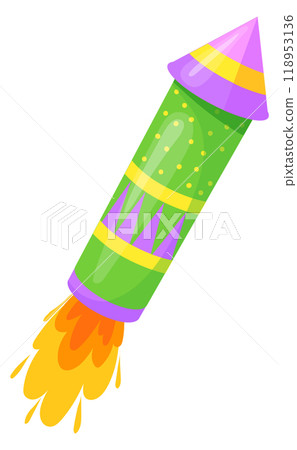 Flying firework rocket. Cartoon flying pyrotechnics icon 118953136