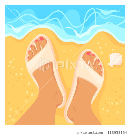 Beach feet selfie. Female legs in summer outdoor 118953164