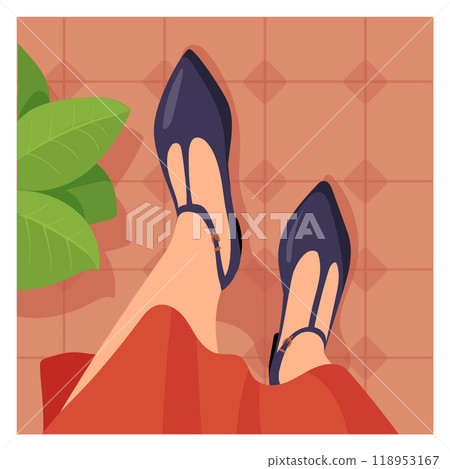 Female legs in glamour shoes. Evening dress selfie 118953167