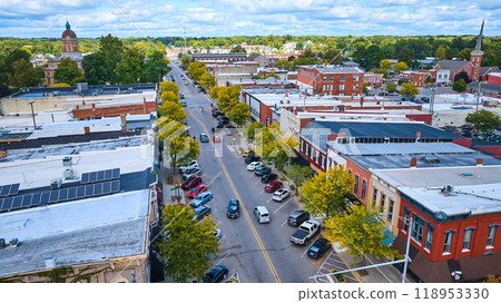 Aerial View of Small Town Downtown with Historic Courthouse 118953330