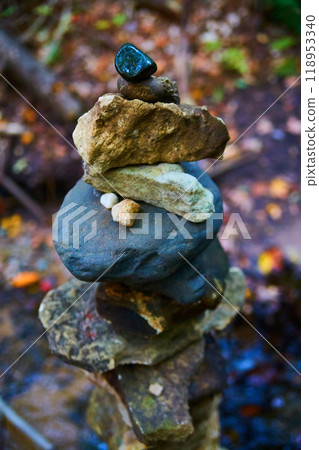 Autumn Cairn in Woodland - Balance and Tranquility 118953340