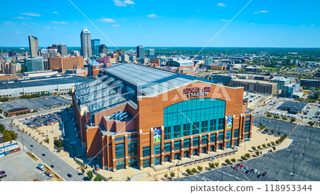 Aerial View of Lucas Oil Stadium and Indianapolis Skyline 118953344