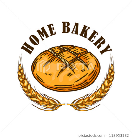 Bakery emblem with bread illustration. Design element for emblem, sign, poster, package design. Vector illustration 118953382
