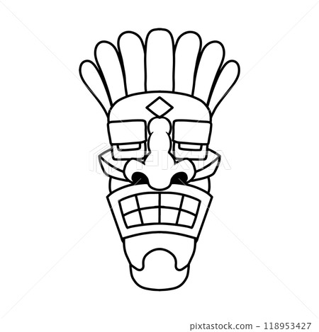Illustration of tiki idol in monochrome style. Design element for poster, card, banner, emblem, sign. Vector illustration Illustration of tiki idol in monochrome style. Design element for poster, card, banner, emblem, sign. Vector illustration 118953427