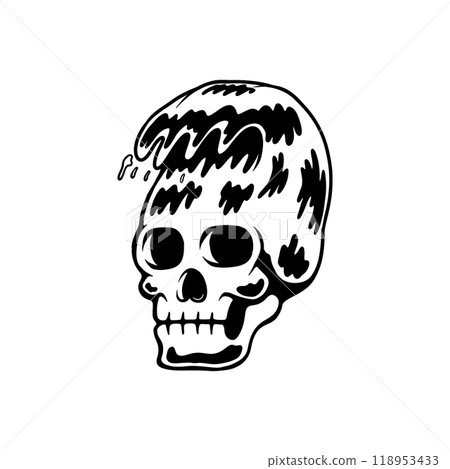 Illustration of skull with wave. Summer theme. Design element for poster, card, banner, emblem, sign. Vector illustration Illustration of skull with wave. Summer theme. Design element for poster, card, banner, emblem, sign. Vector illustration 118953433