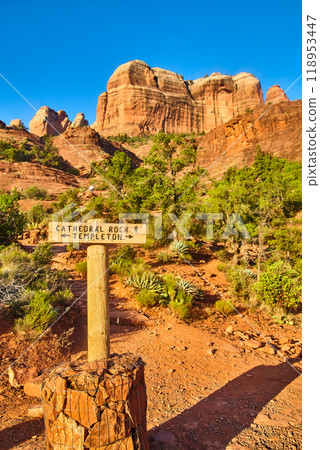 Cathedral Rock and Trailhead Sign in Sedona Desert Landscape 118953447