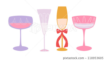 Set of illustration different champagne glass. Set of illustration different champagne glass. 118953605