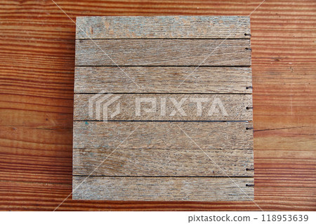 Rustic Wood Tile on Contrasting Reddish Grain Background 118953639
