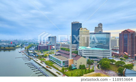 Aerial View of Toledo Waterfront and Skyline at Dawn 118953664
