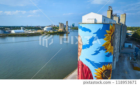 Aerial View of Toledo Riverfront Mural and Industrial Landscape 118953671