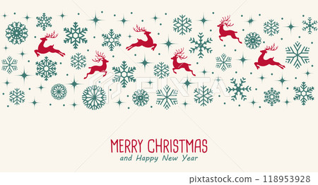 Vintage Christmas background with snowflakes and reindeer. Merry Christmas and Happy New Year greeting card. Illustration Vintage Christmas background with snowflakes and reindeer. Merry Christmas and Happy New Year greeting card. Illustration 118953928