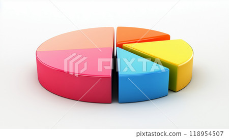 Colorful 3d pie chart displaying data segments in vibrant shades 118954507