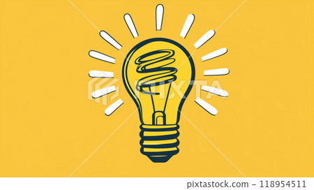 Bright lightbulb icon on yellow background illustrating creativity and innovation 118954511