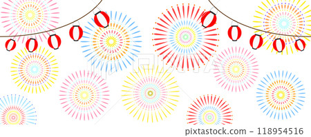 Fireworks and lanterns. Image illustration of Japanese summer fireworks display and summer festival 118954516
