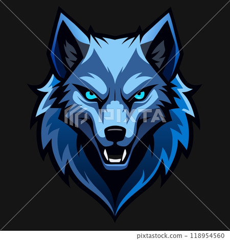 wolf with glowing blue eyes, set against a black background wolf with glowing blue eyes, set against a black background 118954560