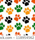 seamless pattern of colorful paw prints on a white background 118954562