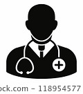 A man in a white lab coat with a stethoscope around his neck 118954577