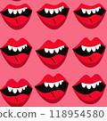red lips with teeth on a pink background 118954580