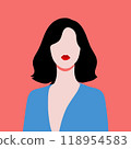 minimalist illustration of a woman with shoulder-length hair and red lipstick 118954583
