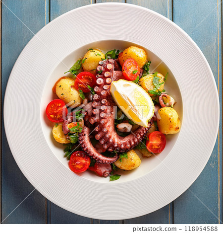 Octopus, tomato and potato salad - AI generated image 118954588