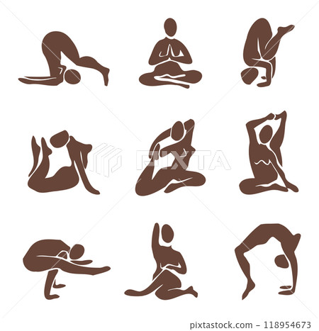 Female yoga silhouette vector art, cute yoga women. Female yoga silhouette vector art, cute yoga women. 118954673