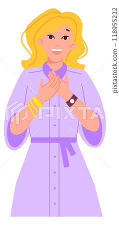 Happy woman character. Cheerful young blonde person 118955212