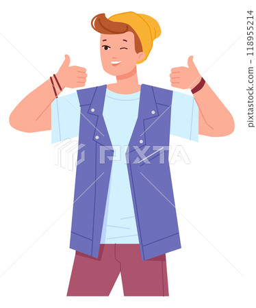 Young man show thumb up gesture. Positive student 118955214