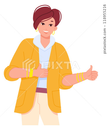Young woman show thumbs up. Approve hand gesture Young woman show thumbs up. Approve hand gesture 118955216