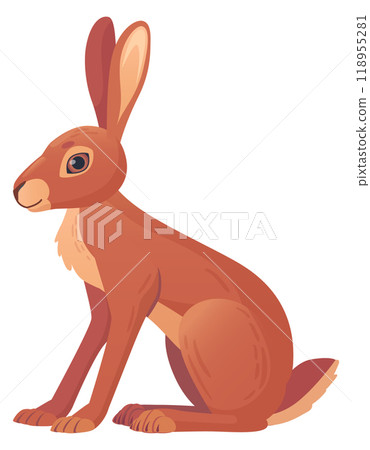 Jackrabbit sit. Wild cartoon hare. Animal character 118955281