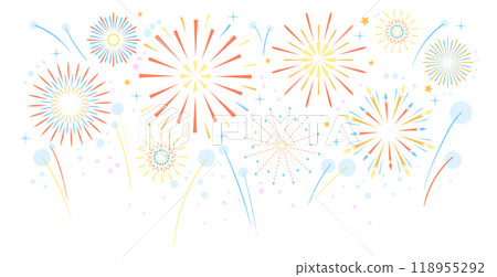 Festival light show. Firework sparkles bursting in air 118955292