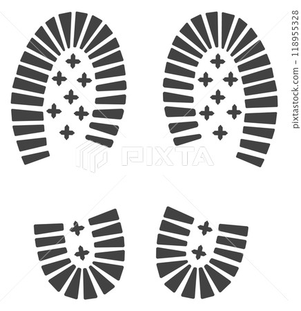 Shoe stamp. Black human feet print icon Shoe stamp. Black human feet print icon 118955328