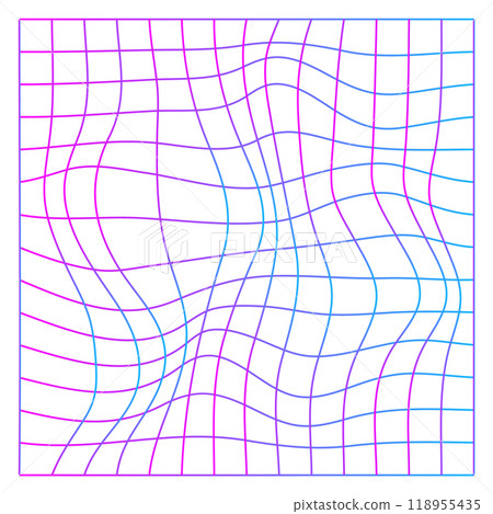 Retro cyberpunk wireframe distorted mesh. Colorful grid Retro cyberpunk wireframe distorted mesh. Colorful grid 118955435
