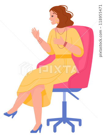 Tv host woman gesturing and talking. Interviewer journalist 118955471