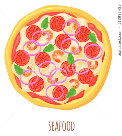 Seafood pizza icon. Pizzeria menu with tasty top 118955489