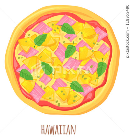 Hawaiian pizza color icon. Pineapple fast food 118955490