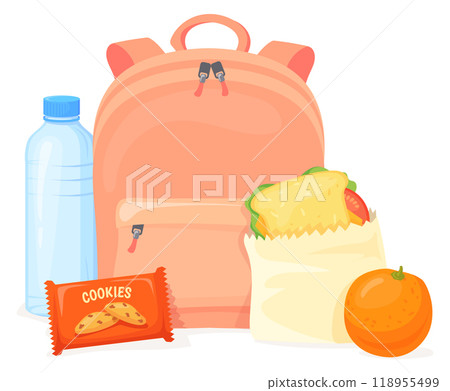 School backpack and lunch food bag cartoon icon 118955499