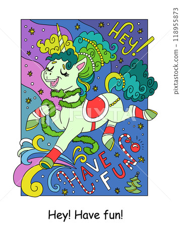 Christmas cute jolly unicorn vector illustration 118955873