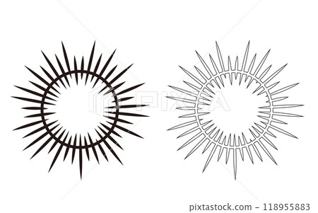 帶有光環、光環和光環圖像的單色插圖。 帶有光環、光環和光環圖像的單色插圖。 118955883