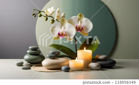 用禪石和蠟燭/蝴蝶蘭花放鬆身心 118956349